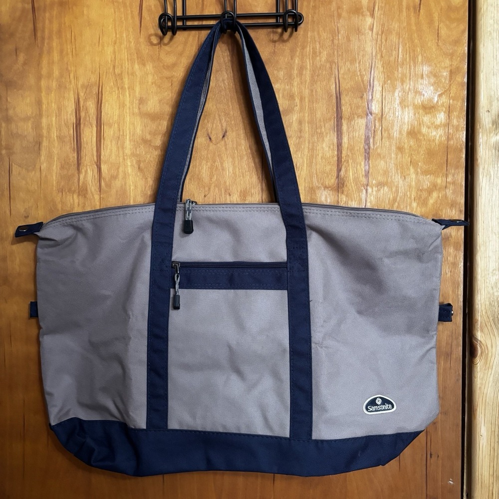 Samsonite Yacht Tote Bag, Navy Beige 2-tone, 24"x14" Zippered Snaps Lined KC-39